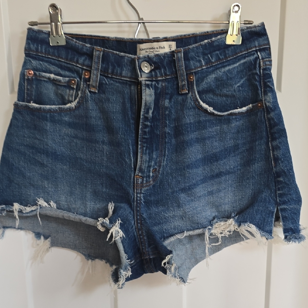 Abercrombie & Fitch Frayed Hem Blue Denim Shorts